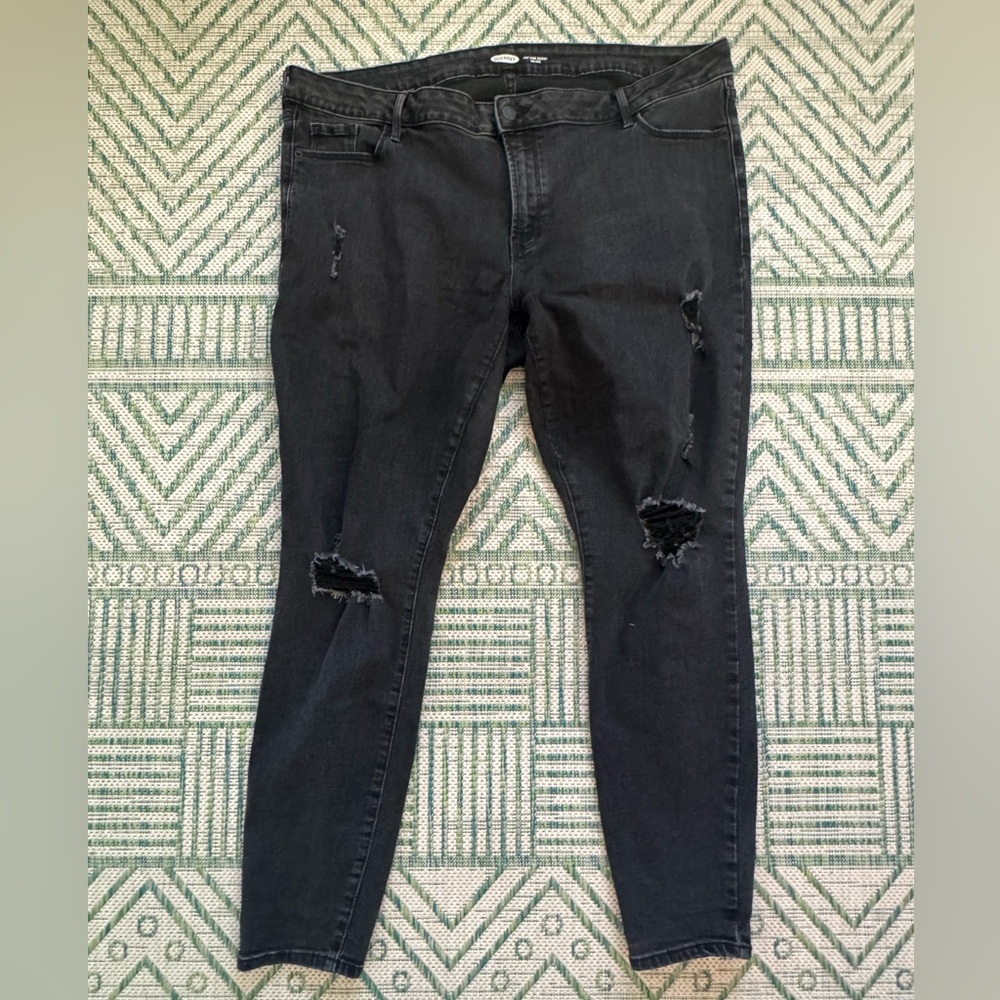 Old Navy Women's Black Distressed Jeans Pop Icon Skinny 20 Plus Size Denim VGUC